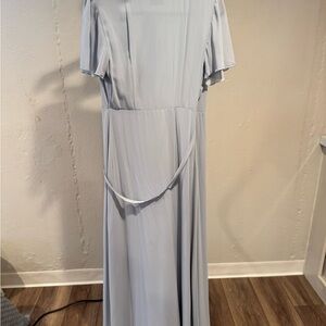 Elegant Flutter Sleeve Wrap Maxi Dress in Light Blue